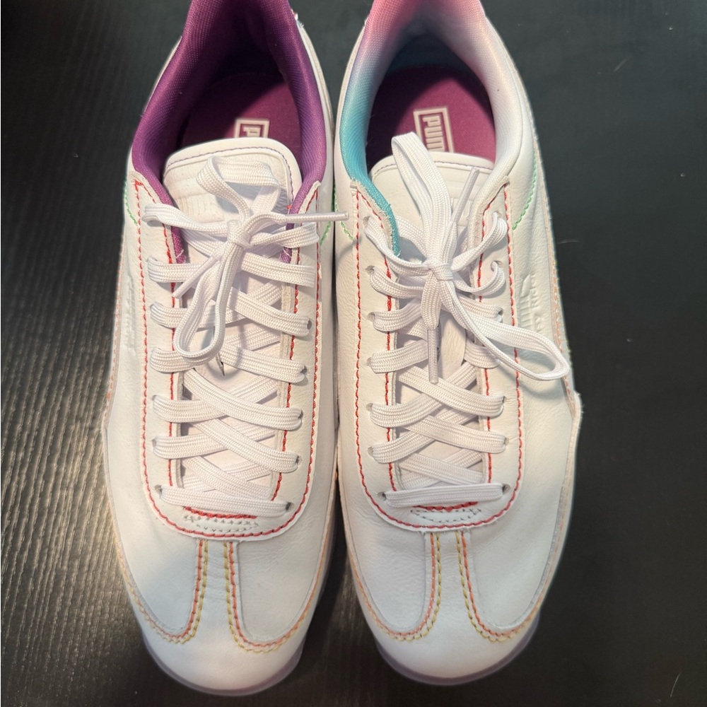 Puma Women's White Sneakers with Multicolor Stitching